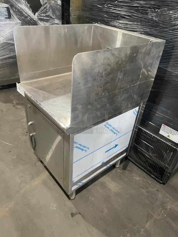 Infinity LCD-24-PT-M stainless steel equipment base cabinet with protective leg stands, featuring custom design and durable finish.