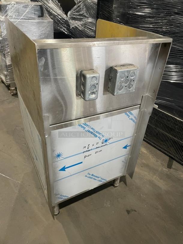 Infinity stainless-steel equipment base cabinet, model LCD-24-PT-M, with dual electrical boxes, on legs, custom-made.