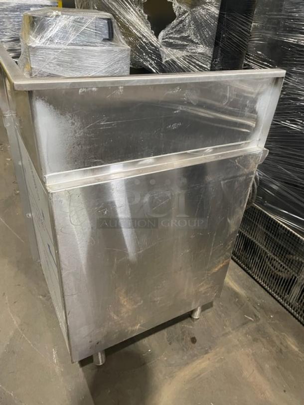 Infinity ICBD-18D-LSS-M stainless steel cabinet base with drain hole, back and left side splash. Custom-made, on legs.