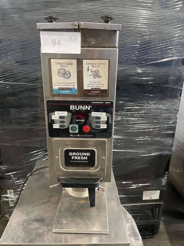 HTi G9-2T DBC stainless steel espresso bean grinder, includes hoppers, 120V, 1 phase, commercial-grade, good condition.