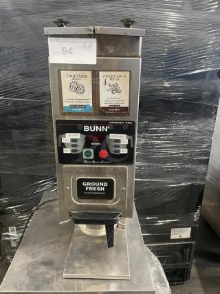 HTi G9-2T DBC stainless steel espresso bean grinder, includes hoppers, 120V, 1 phase, commercial-grade, good condition.