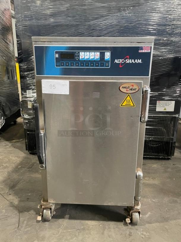 Alto-Shaam 2018 Halo Heat Series stainless steel undercounter oven, model 500-TH/III. Digital controls, pan rack, on casters.