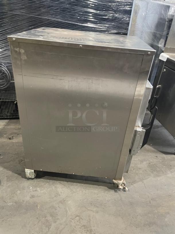 Alto-Shaam 500-TH/III commercial undercounter cook-n-hold oven, stainless steel, electric, 2018 model, on casters.