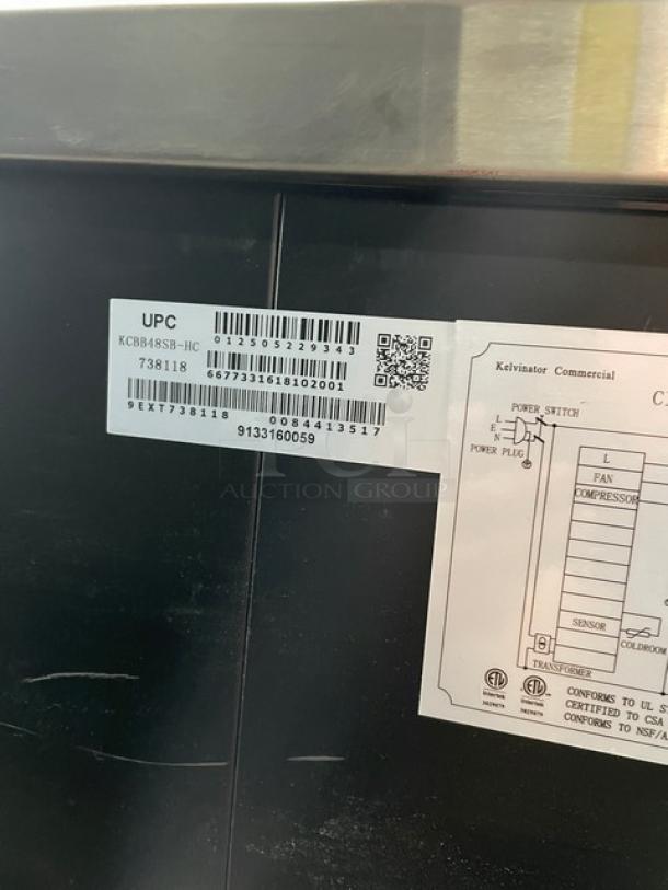 Kelvinator KCBB48SB-HC commercial black 2-door back bar refrigerator with stainless steel worktop, poly coated racks, SN: 9133160059.