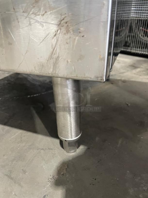 Infinity ICBD-18D-LSS-M stainless steel cabinet base, with back and left side splash, drain hole, on legs, commercial model.