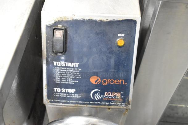 Groen BPM-40G Eclipse stainless steel gas-powered braising pan, 40-gallon capacity, with manual tilt and 144,000 BTU output.