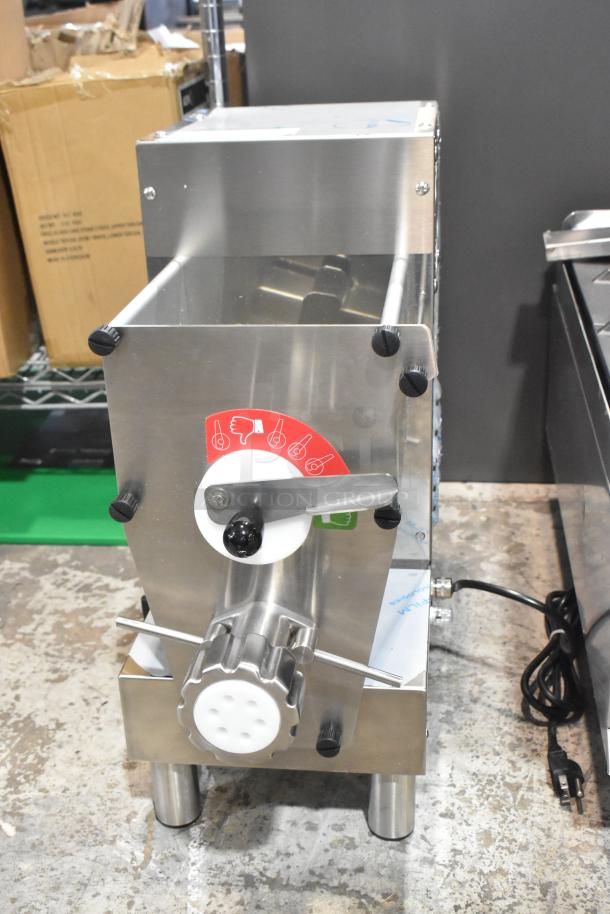 Brand new Estella 348PEM4 stainless steel 4 lb. pasta extruder, scratch and dent condition, 120V, 1 phase.