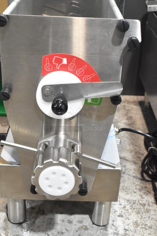 BRAND NEW Estella 348PEM4 stainless steel pasta extruder machine, 4 lb. capacity, 120V, countertop model. Scratch and dent condition.