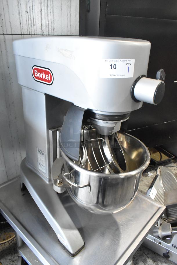 Berkel FMS20 20-quart mixer with stainless steel bowl, guard, and dough hook on stand with casters; 100-120V, 1 Phase.