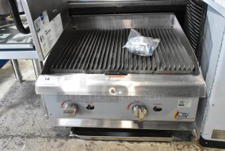 BRAND NEW Cooking Performance Group CPG 351CRCPG24NL 24" Stainless Gas Charbroiler, 80,000 BTU, with control knobs.