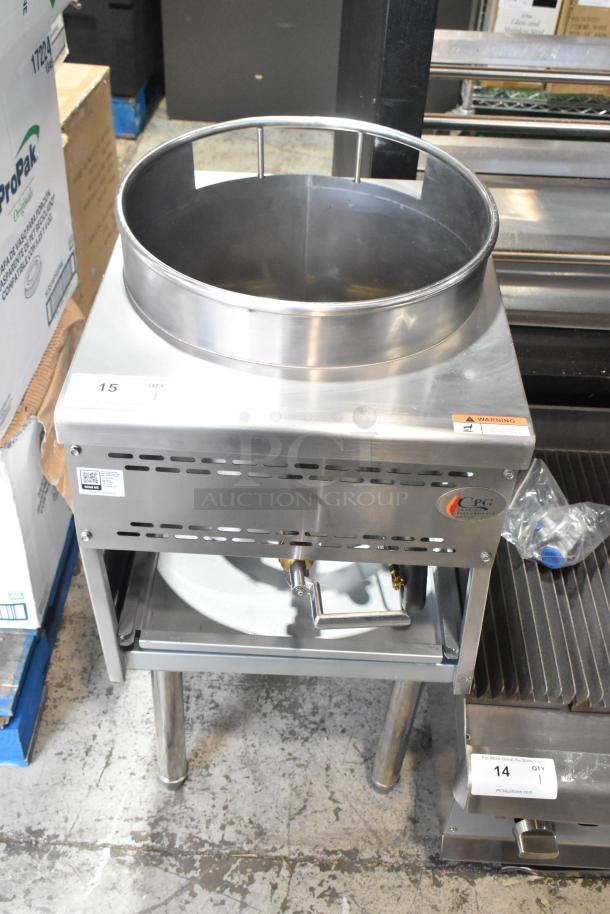 Brand new Cooking Performance Group 351WOKR16N stainless steel natural gas wok range with 16" ring, 125,000 BTU.