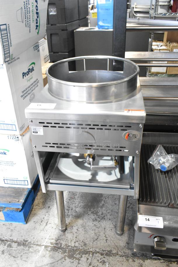 Brand new Cooking Performance Group 351WOKR16N stainless steel natural gas wok range with 16" ring, 125,000 BTU.