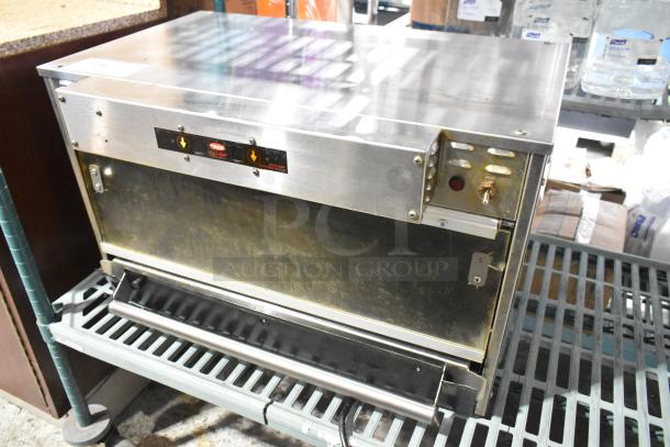 Hatco Glo Ray stainless steel warming case, 120 volts, 1 phase, commercial grade, visible control panel, good condition.