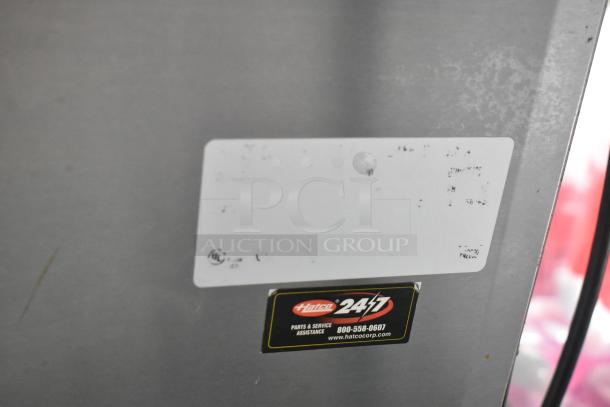 Hatco Glo Ray stainless steel commercial heated warming case, 120 volts, 1 phase. Visible service sticker included.
