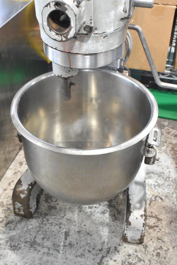 Hobart A 200 20-Quart Metal Commercial Dough Mixer with bowl, 115V, 1 Phase, used condition, visible wear.