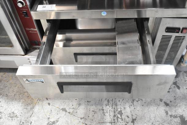 2023 Avantco 178CBE36HC stainless steel 2-drawer chef base, commercial casters, excellent condition, 115V, 1 Phase.