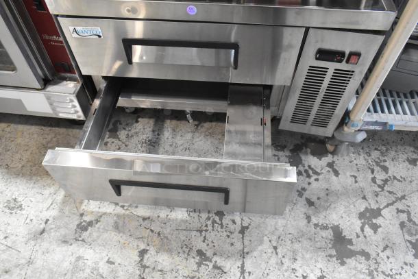 2023 Avantco 178CBE36HC stainless steel chef base, 2 drawers, commercial casters, 115V, 1 phase. Gently used condition.
