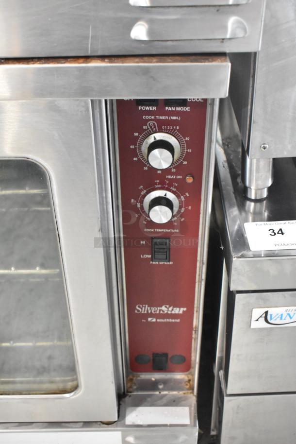 Southbend SilverStar stainless steel commercial convection oven with view-through doors, metal racks, and thermostatic controls.