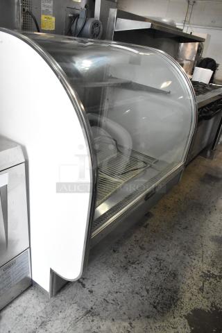 Leader Metal commercial deli display case, floor style, 115 volts, 1 phase, curved glass front, used condition.