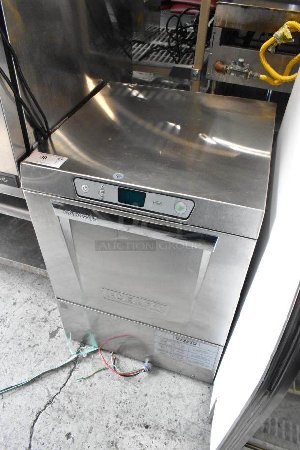 2016 Hobart LXER stainless steel commercial undercounter dishwasher. Visible control panel, model name, and wiring. Good condition.