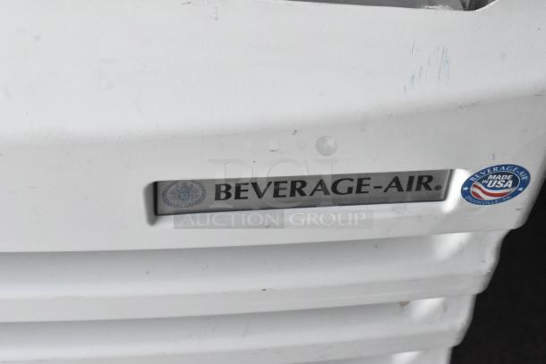 Beverage Air BZ13-1-W metal commercial merchandiser, 115V, with maker label and "Made in USA" sticker visible.