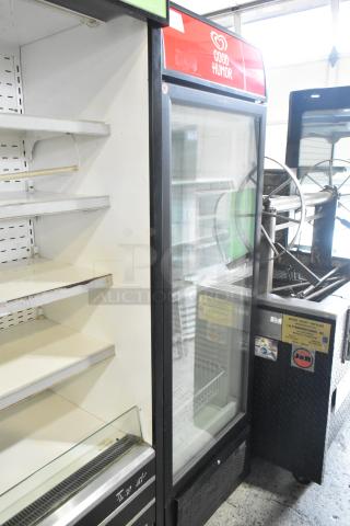 Liebherr metal commercial single door reach-in cooler with poly-coated racks, 115V, 1 Phase, lightly worn condition.