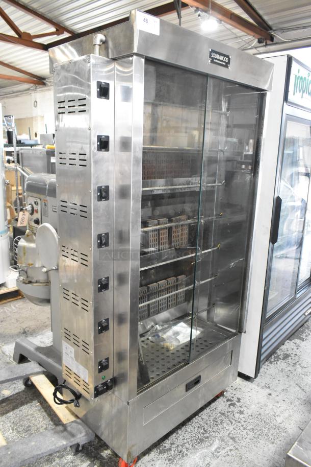 Southwood RG7 Stainless Steel 6 Spit Rotisserie Oven, natural gas, 114,000 BTU, on commercial casters, excellent condition.