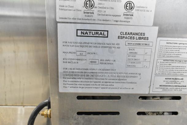 Southwood RG7 Stainless Steel Gas Rotisserie Oven, 6 Spits, 114,000 BTU, on Commercial Casters. Clean ETL label.