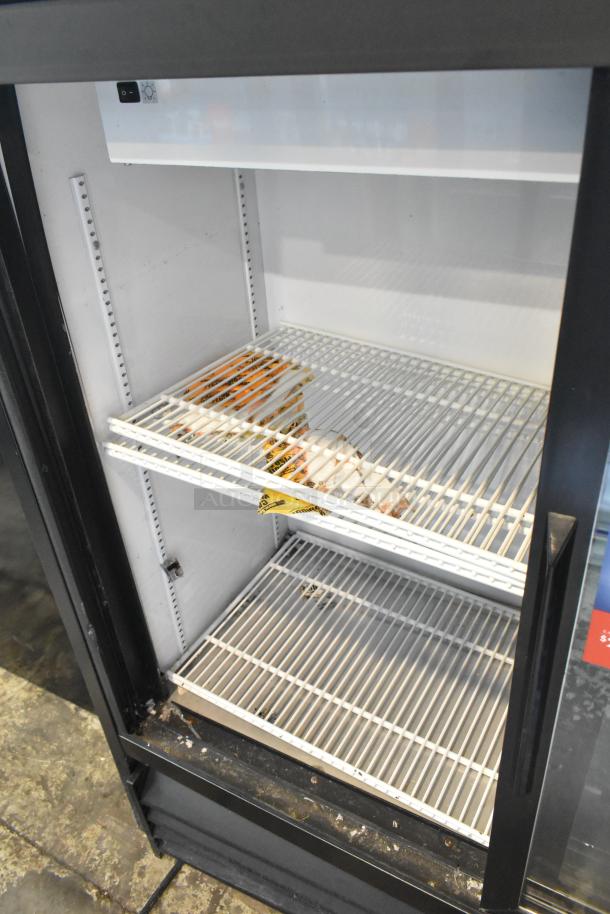 2019 True GDM-41SL-48-HC-LD metal commercial cooler, 2 doors, poly-coated racks, 115V, 1 phase, used condition.