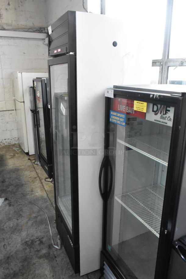 2019 Habco SE18 metal single door reach-in cooler with poly-coated racks, 115 volts, 1 phase. Excellent condition.