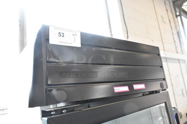 2019 Habco SE18 metal single-door cooler merchandiser with poly-coated racks, 115V, in commercial setting.