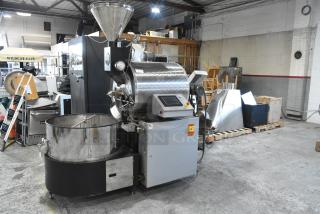US Roaster Corp metal commercial roaster/smoker, natural gas-powered, 208-230/460V, 3-phase, stainless steel, control panel.