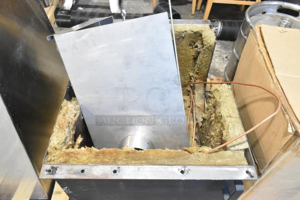 US Roaster Corp commercial metal roaster/smoker, natural gas-powered, 208-230/460V, 3 phase, partially disassembled.
