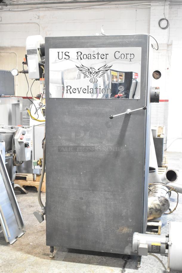 US Roaster Corp metal commercial gas roaster/smoker, 208-230/460V, 3 phase. "Revelation 2" label visible.