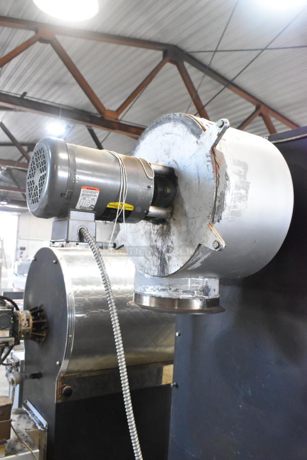 US Roaster Corp commercial natural gas roaster/smoker, 208-230/460V, 3 phase, metal construction, visible motor and wiring.