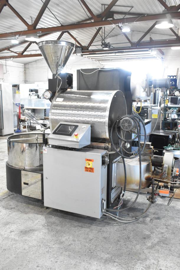 US Roaster Corp commercial natural gas roaster/smoker; metal construction, 208-230/460 volts, 3 phase, control panel visible.