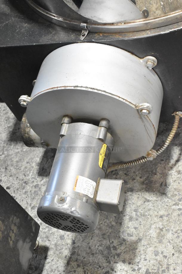 US Roaster Corp commercial gas roaster/smoker motor component, metal casing, visible labels, used condition.