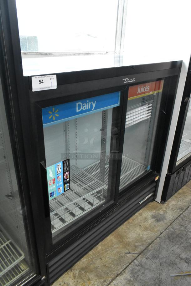 2019 True GDM-41SL-48-HC-LD 2-door cooler merchandiser with poly-coated racks, 115 volts, 1 phase, dairy and juice labels.
