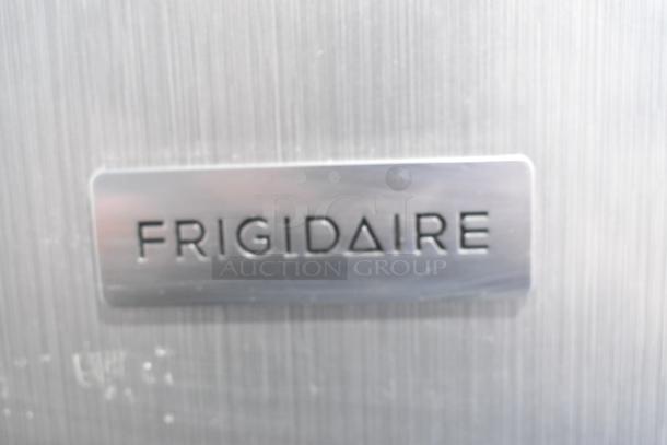 Frigidaire logo on stainless steel panel of 2024 Frigidaire EFR781-B-6COM Reach In Cooler with Freezer.
