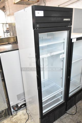 2019 Habco SE18 metal single door cooler, commercial, poly racks, 115V, used condition. Model SE18 visible on door.