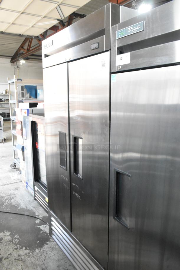 2022 True T-35-HC stainless steel commercial 2-door reach-in cooler with poly-coated racks, commercial casters, 115V.
