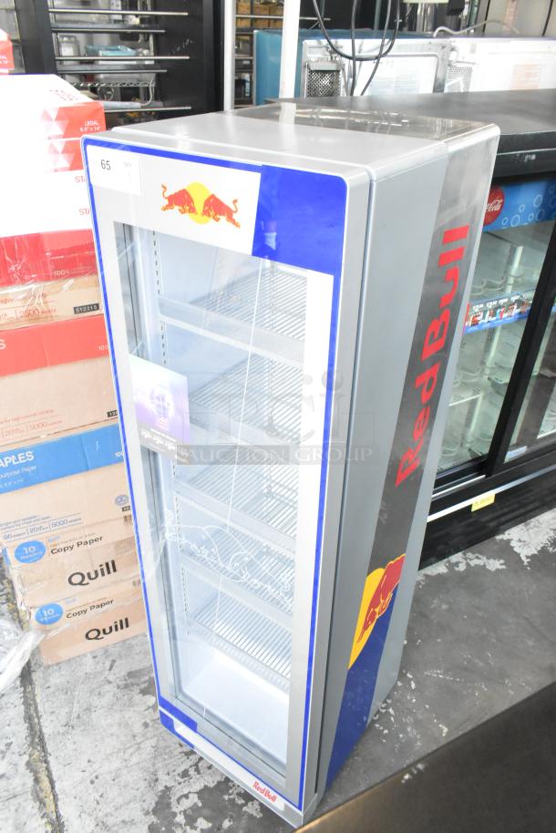 2023 Red Bull RB-SMC 130 ECO single door cooler, 115V, 1 phase, with branding and glass door, excellent condition.