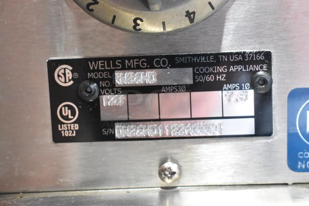 Wells RW26HD stainless steel warming drawer label, showing model, voltage, and certifications. Brand new, scratch and dent.