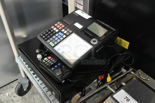 Casio SE-C3500 electronic cash register with keys, 120 Volts, 1 Phase, featuring a multi-colored keypad and display screen.