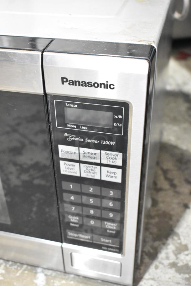 Panasonic NN-SN661S stainless steel countertop microwave oven, 120V, sensor controls, 1200W, visible keypad, includes plate.