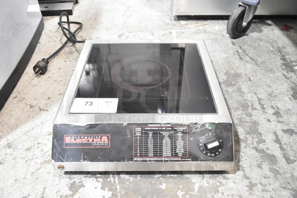 Glowmaster Electra GMI-3500 stainless steel induction range, 208V, 1 phase, single burner, countertop model, visible control dial.