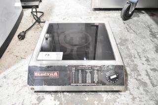 Glowmaster Electra GMI-3500 stainless steel induction range, 208V, 1 phase, single burner, countertop model, visible control dial.