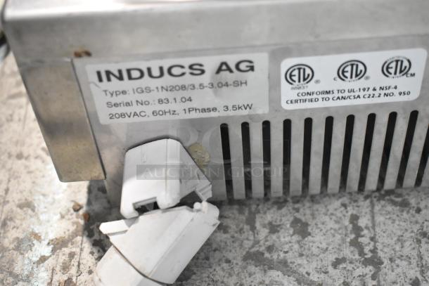 Glowmaster Electra GMI-3500 induction range label, showing 208VAC, 60Hz, 1 phase, and 3.5kW specs. Serial No. 83.1.04.