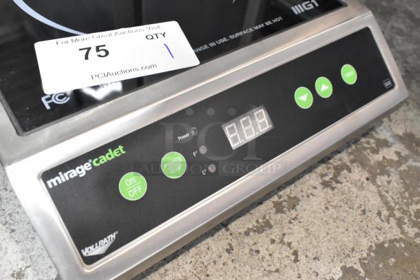 Vollrath 59300 stainless steel countertop induction range, showing control panel with digital display, model Mirage Cadet.