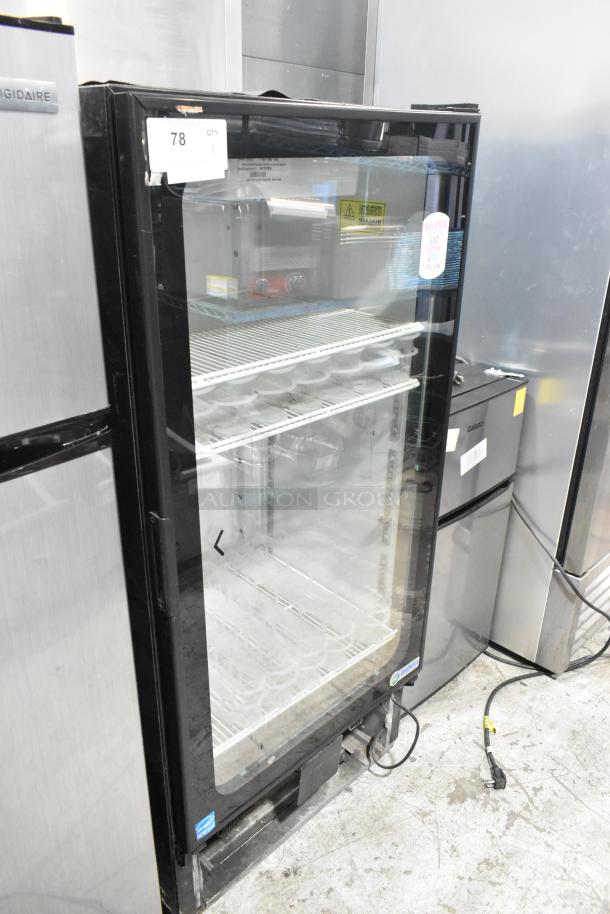 Imbera VR10 single door cooler, metal, poly-coated racks, 115 volts, 1 phase, commercial use. Visible labels and condition.